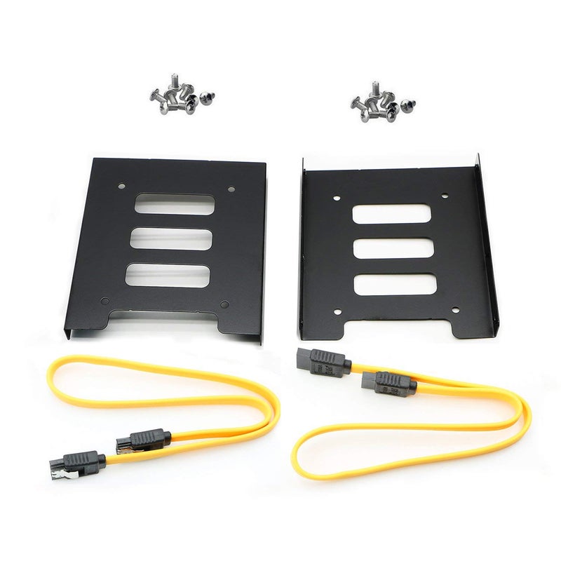 Pasow 2 Pack 2.5" to 3.5" SSD HDD Hard Disk Drive Bays Holder Metal Mounting Bracket Adapter for PC (Bracket + Yellow Sata II Cables) - Image 1